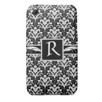 Formal Black and White Retro Damask Art Deco Style Iphone 3 Case