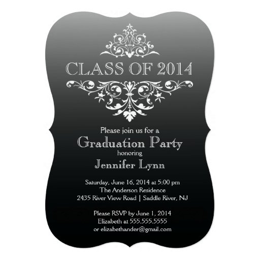 Formal Black Elegant Flourish Graduation Party Announcement (front side)
