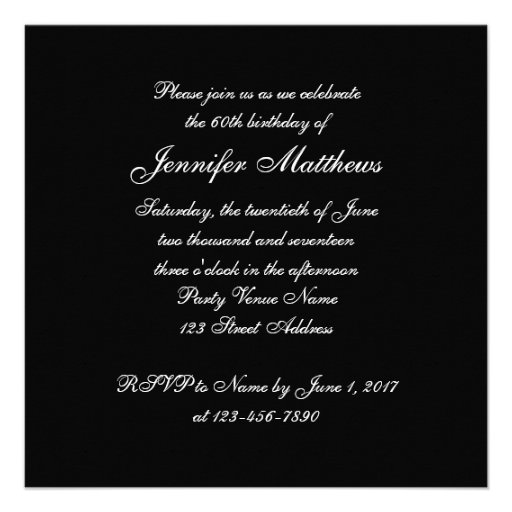 Formal Black Grey 60th Birthday Invitations