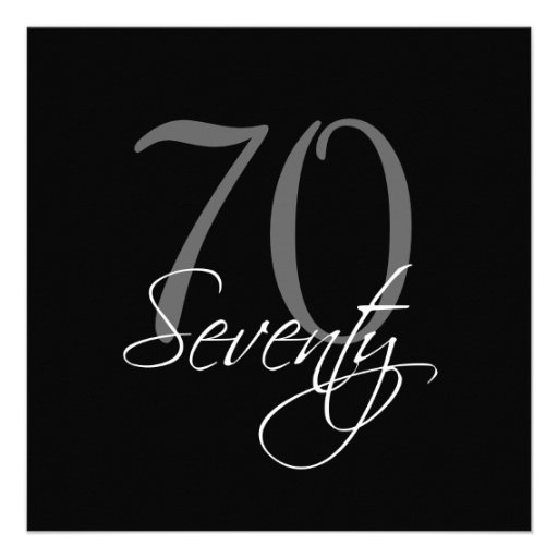 Formal Black Grey 70th Birthday Invitations (front side)