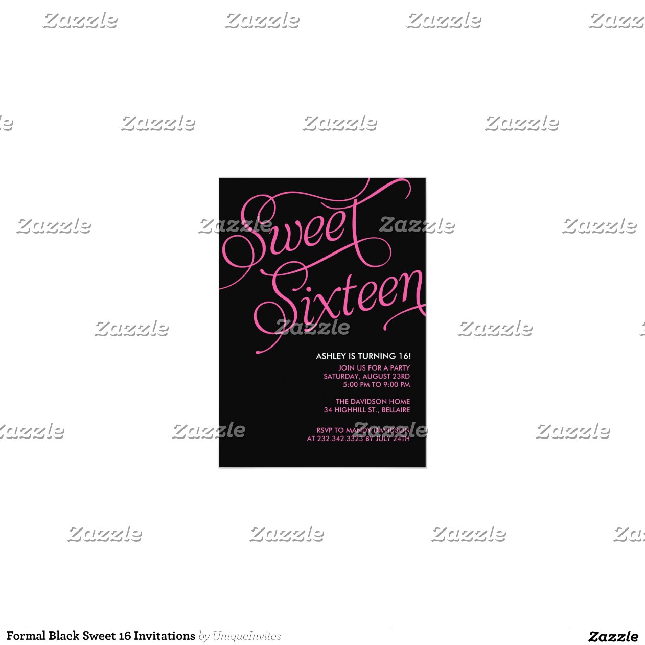Formal Black Sweet 16 Invitations 5" X 7" Invitation Card Zazzle