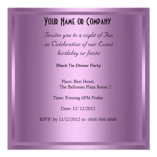 Formal Black Tie birthday Party Invitation (front side)