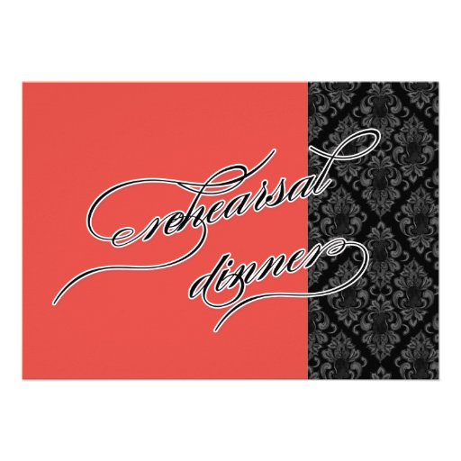 Formal Black White Damask Rehearsal Dinner Invites