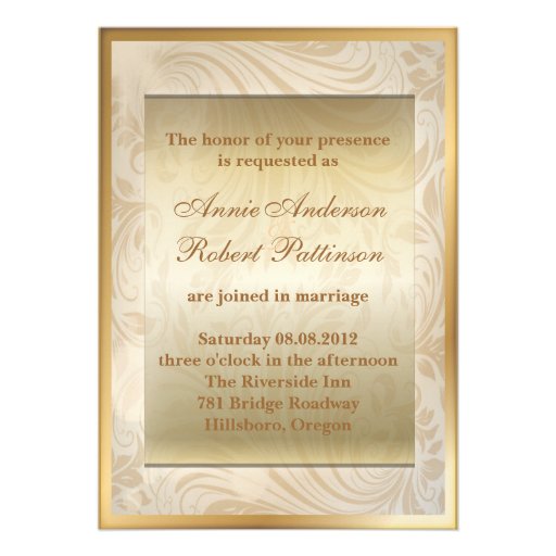 Formal champagne gold Damask Wedding Invitation