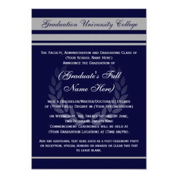 Formal College Graduation Announcements ~ Blue by CustomInvites at Zazzle