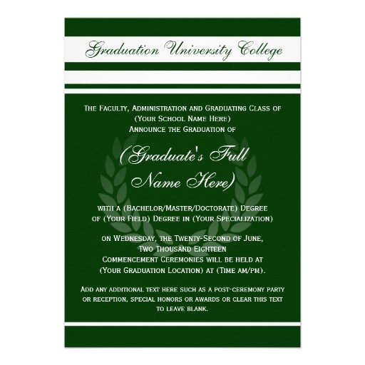 Formal College Graduation Announcements (Green) (front side)