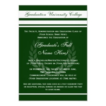 Formal College Graduation Announcements (green) by CustomInvites at Zazzle