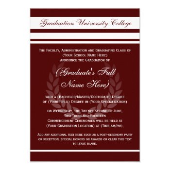 Formal College Graduation Announcements (maroon) by CustomInvites at Zazzle