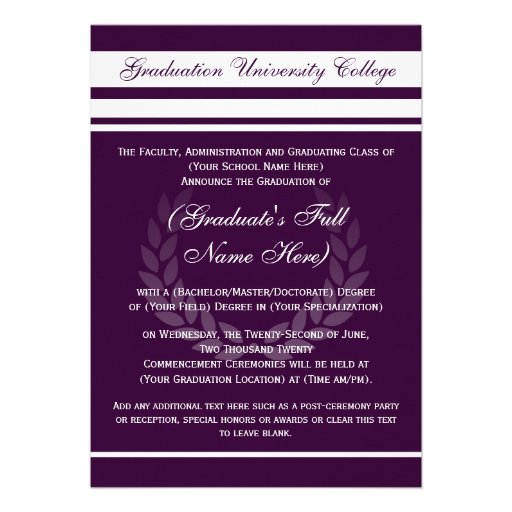 Formal College Graduation Announcements (Purple) (front side)