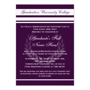 Formal College Graduation Announcements (purple) by CustomInvites at Zazzle