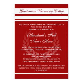 Formal College Graduation Announcements (red) by CustomInvites at Zazzle