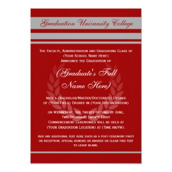 Formal College Graduation Announcements (red) by CustomInvites at Zazzle