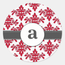 Formal Damask Monogram Round Sticker
