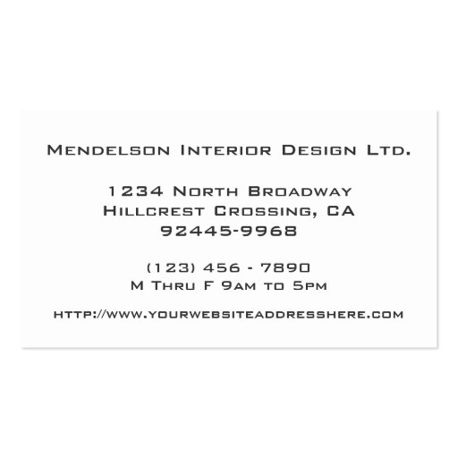 Formal Deco Company Business Card (back side)