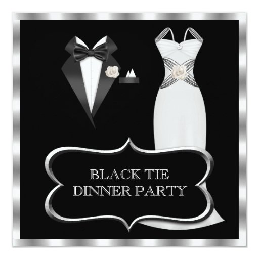 Formal Dinner Party White Black Tie Invitation (front side)