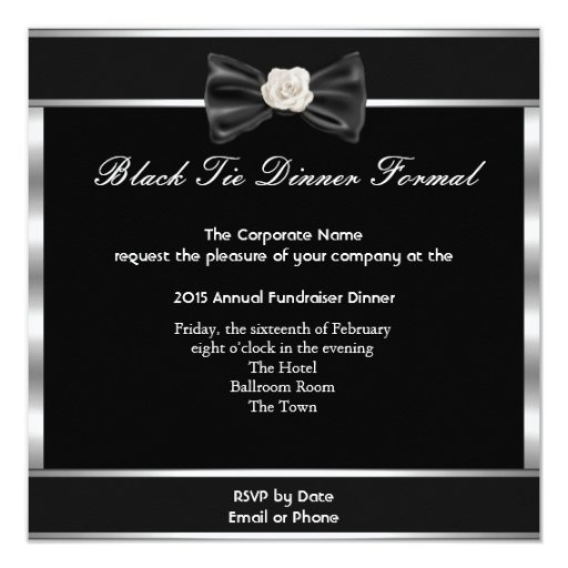 Formal Dinner Party White Black Tie Invitation