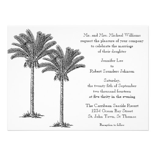 Formal Elegant Palm Tree Tropical Island Wedding Announcements