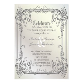 Formal elegant swirls Pearl White vintage Wedding Custom Invites