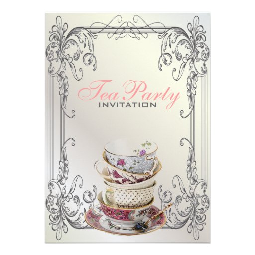 Formal elegant swirls  White vintage tea party Invitations