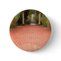 Formal Garden Path to Water Fountain Pinback Button