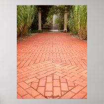 Formal Garden Path to Water Fountain Poster