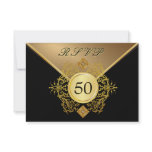 Formal Gold Black 50th Birthday Anniversary RSVP Announcement