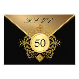 Formal Gold Black 50th Birthday Anniversary RSVP Announcement