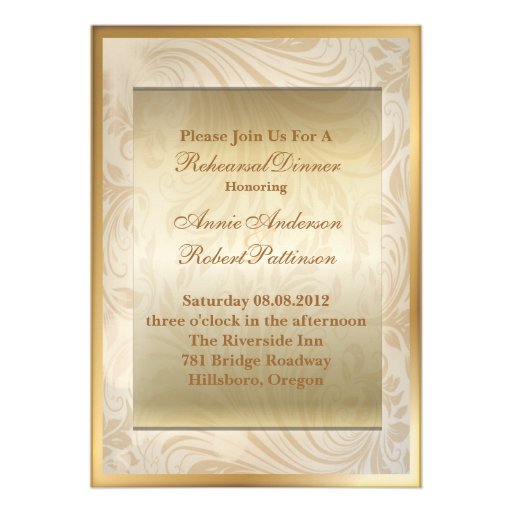 Formal  gold Damask Rehearsal Dinner  Invitation