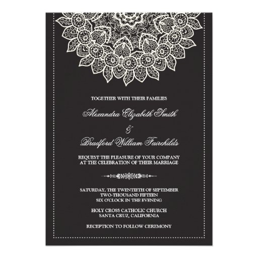 Formal Lace Doily Wedding Invitation (black)