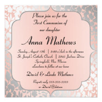 Formal Metallic Peach Floral First Communion Custom Invites