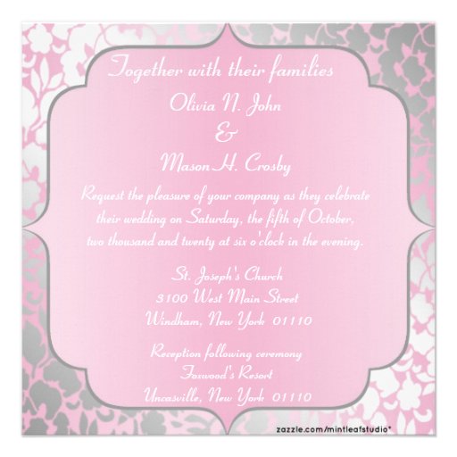 Formal Metallic Pink Floral Wedding Invitation