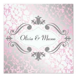 Formal Metallic Pink Floral Wedding Invitation