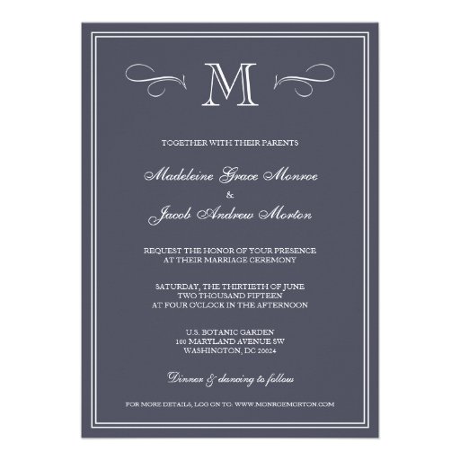 Formal Monogram | Blue Wedding Personalized Announcement