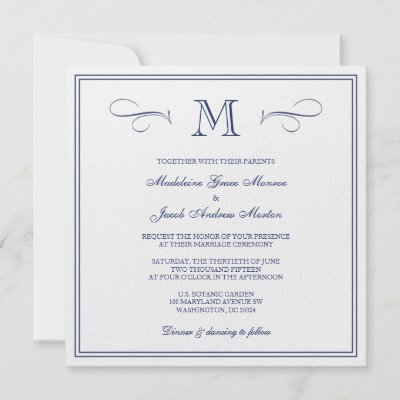 Formal Monogram | Dark Blue Wedding Custom Invites