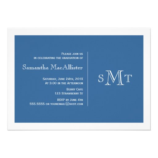 Formal Monogram Graduation Invitation - Blue (front side)