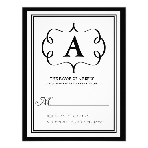 Formal Monogram RSVP Card in Black Invitation