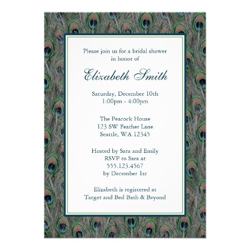 Formal Peacock Feathers Bridal Shower Invitation