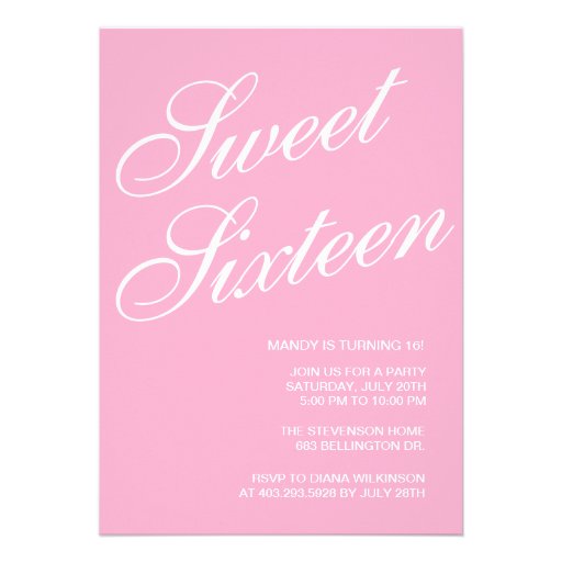 Formal Pink Sweet 16 Invitations