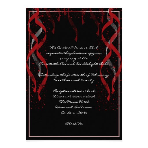 Formal Red Ribbon Heart Valentine Party Invitation (front side)