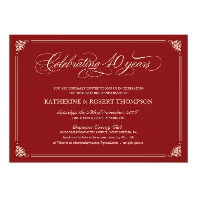 Formal Ruby 40th Anniversary Invitations