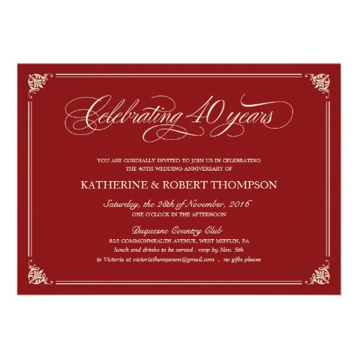 Formal Ruby 40th Anniversary Invitations (front side)