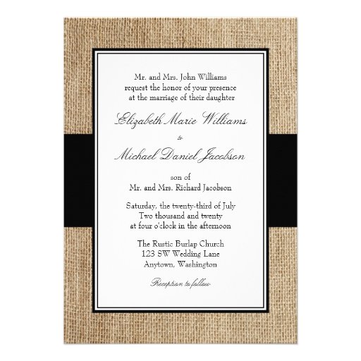 Formal Rustic Burlap Black Wedding Invitations