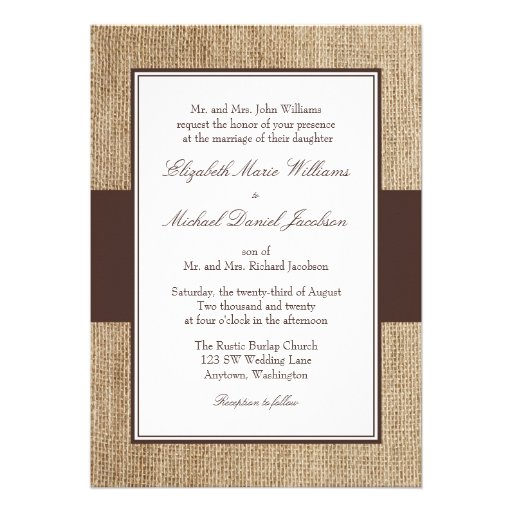 Formal Rustic Burlap Brown Wedding Invitations