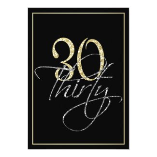Formal Silver Black and Gold 30th Birthday Party 5x7 Paper Invitation Card
