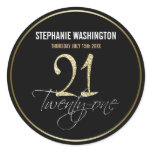 Formal Silver, Black & Gold 21st Birthday Party Classic Round Sticker
