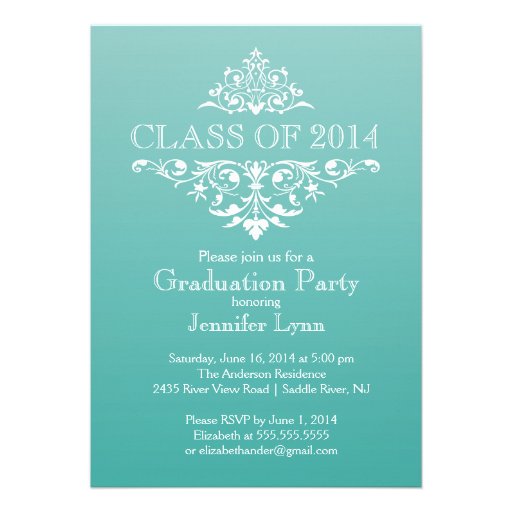Formal Teal Elegant Flourish Graduation Party Announcement (front side)