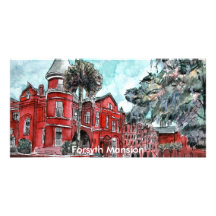 Forsyth Mansion Savannah Georgia art painting Custom Photo Card