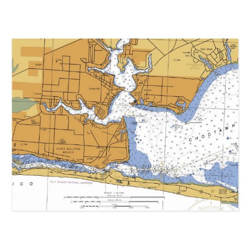 Fort Walton Beach, FL Nautical Chart Postcard Zazzle