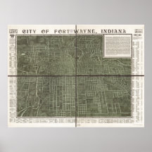 Fort Wayne Indiana 1907 Antique Map Posters