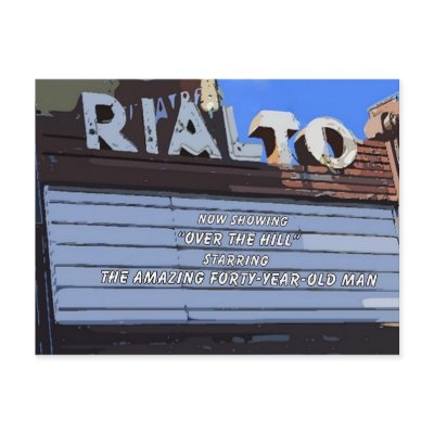 Forty "Over the Hill" Happy Birthday Postcard by catherinesherman. Your friend still has top billing.